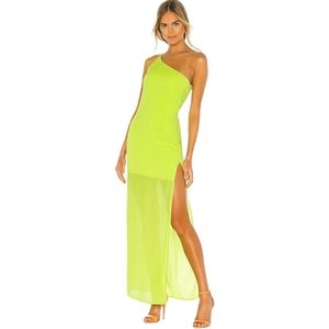 REVOLVE Superdown neon lime green one shoulder side slit maxi dress